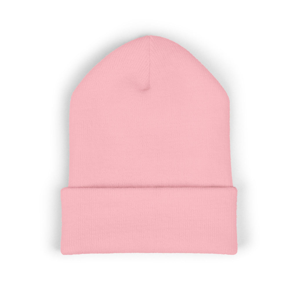 Embroidered Gold Cross Cuffed Beanie — Minimal Faith Winter Hat