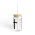 Minimalist Black Cross with Red Teardrop Sipper Glass