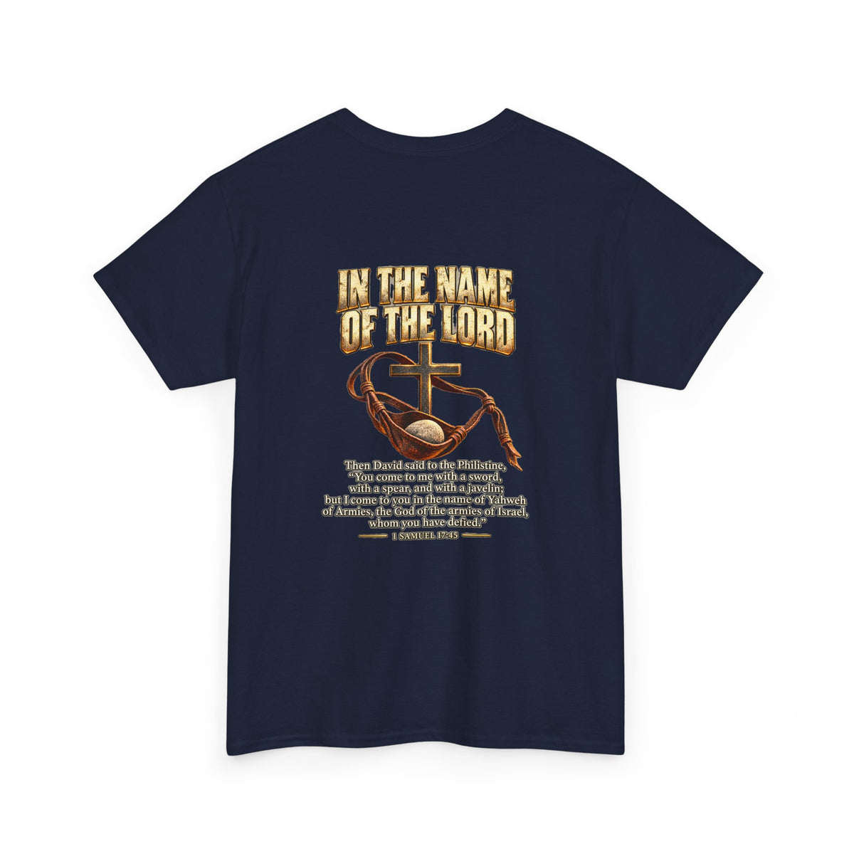 Christian Faith T-Shirt — "In the Name of the Lord" Cross & Scripture Graphic Tee