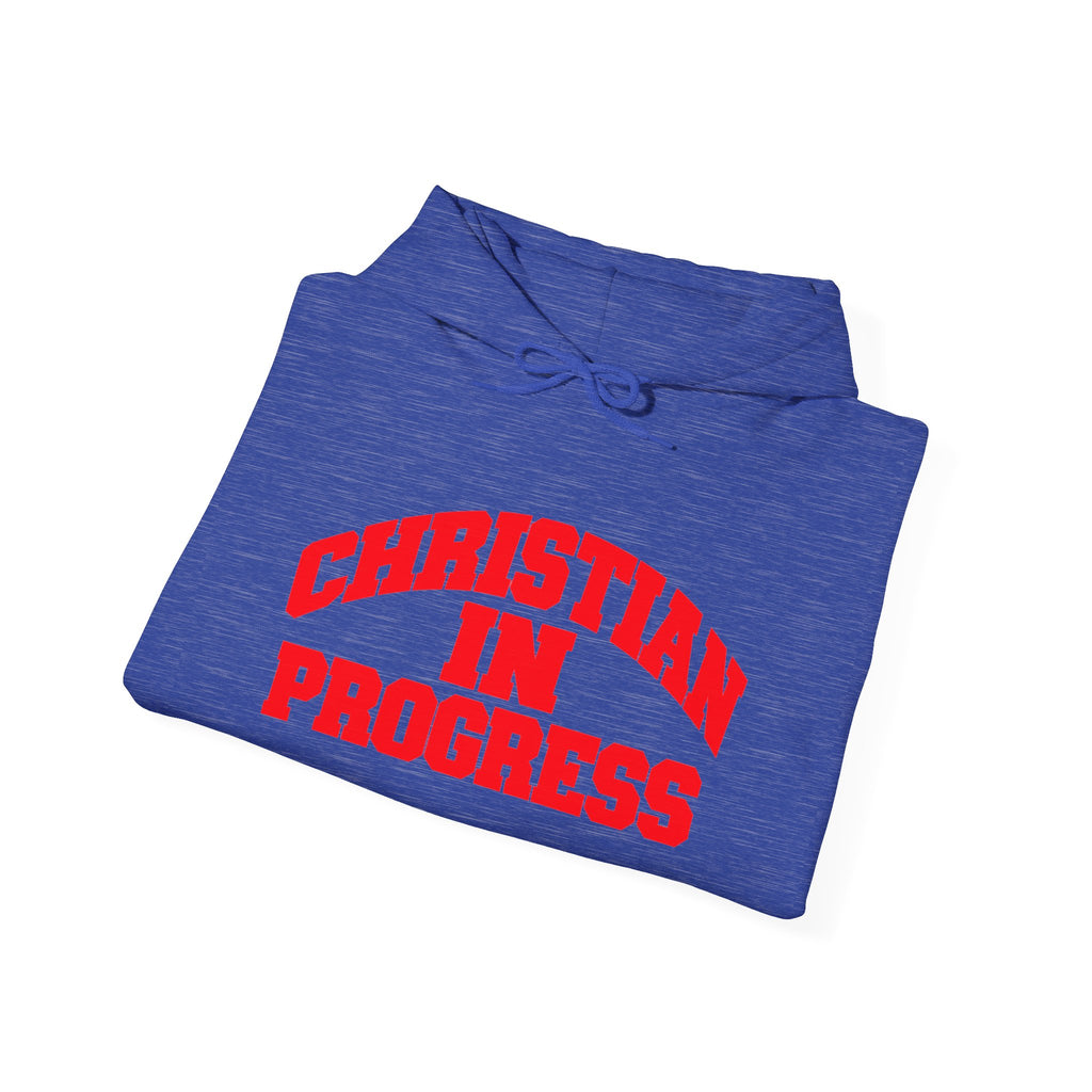Christian In Progress hoodie | Faith Script Front, Heaven Graphic Back