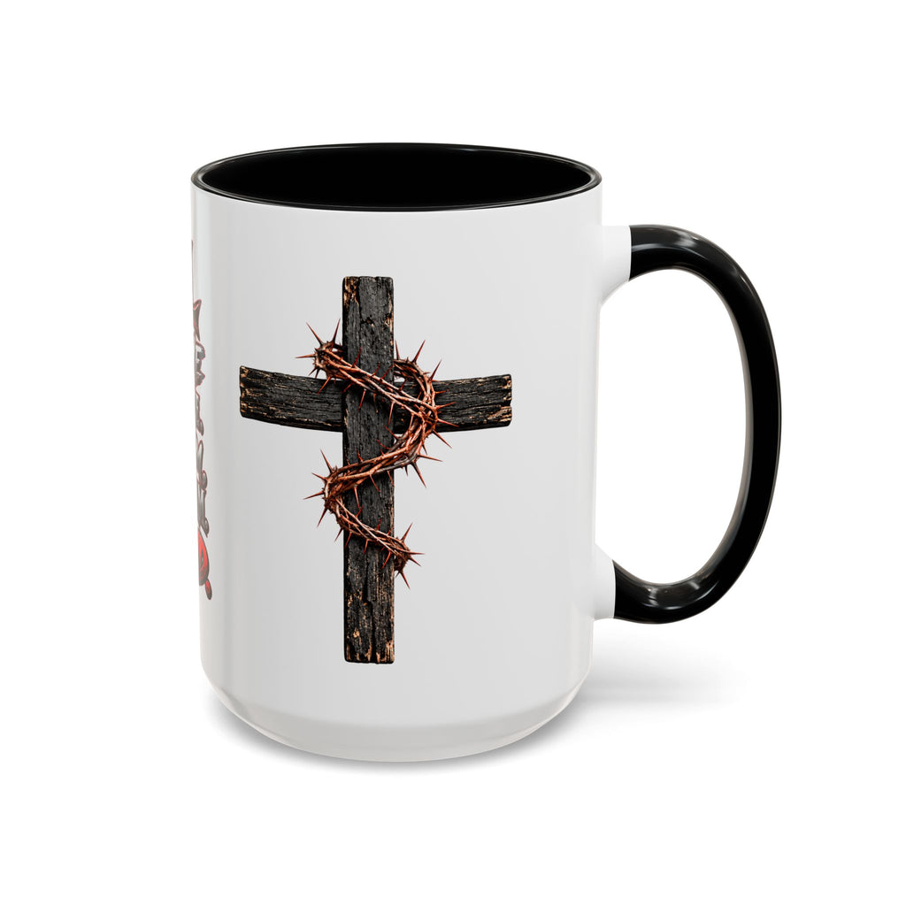 Christian Faith Mug – “Evil Never Killed Me” Cross Coffee Mug