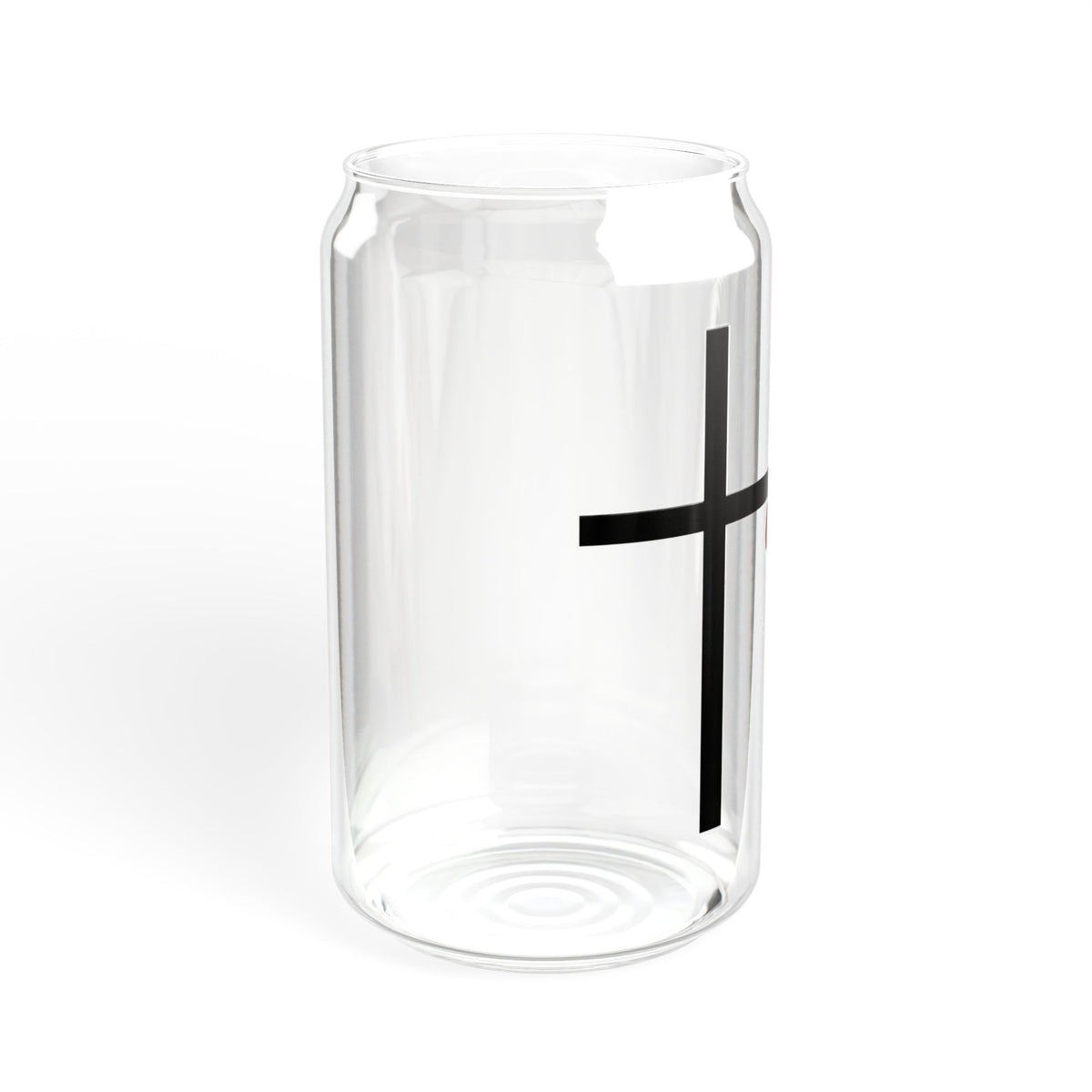 Minimalist Black Cross with Red Teardrop Sipper Glass