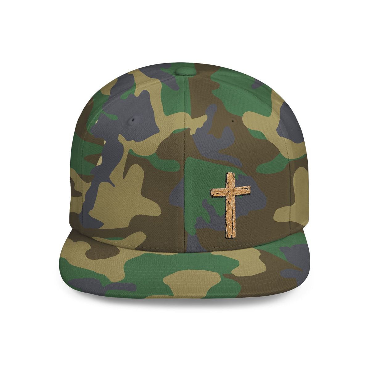 Gold Glitter Cross Flat Bill Snapback Hat