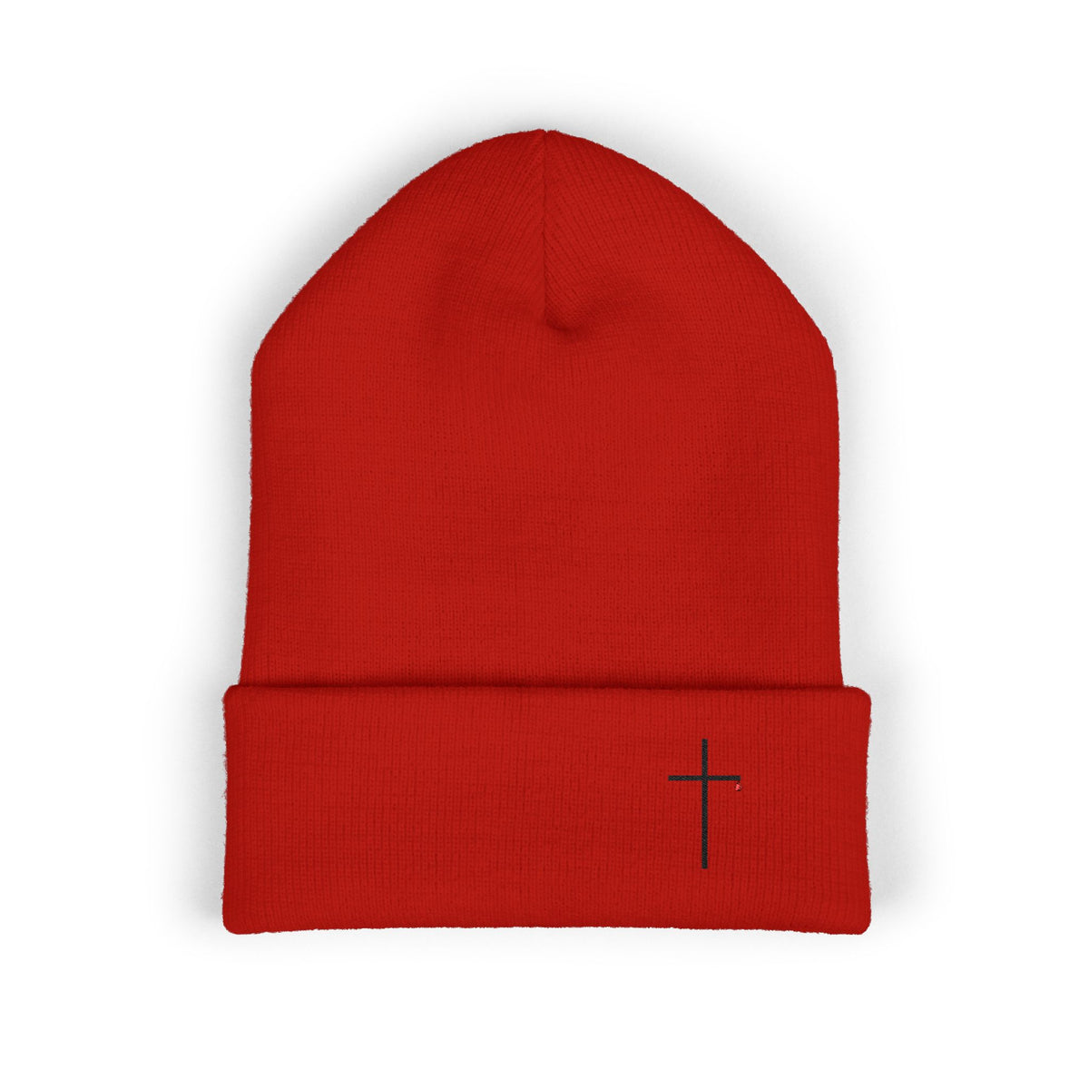 Embroidered Minimal Cross Cuffed Beanie