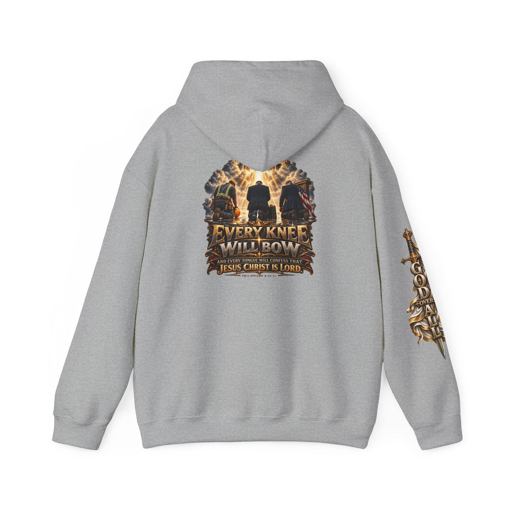 Religious Hoodie — “Every Knee Will Bow / One God, One Salvation” Christian Pullover