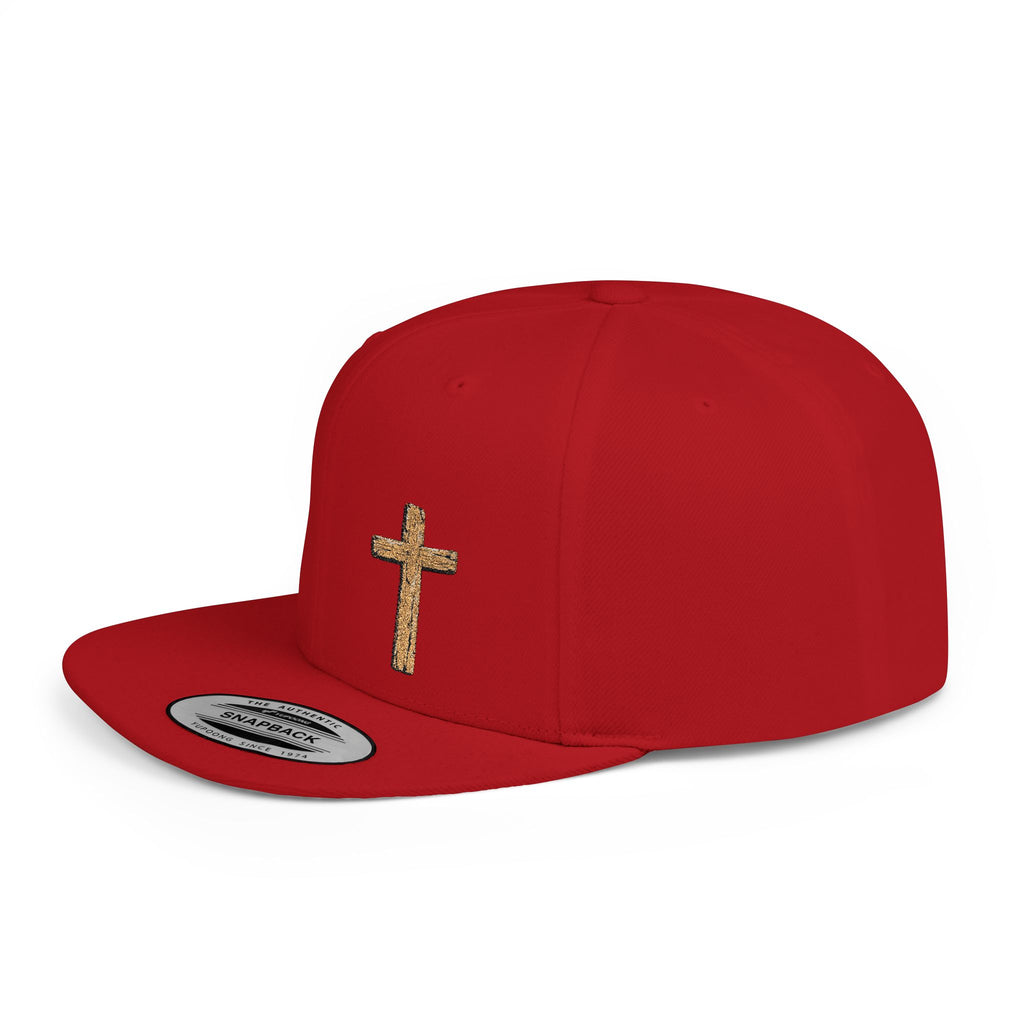 Gold Glitter Cross Flat Bill Snapback Hat