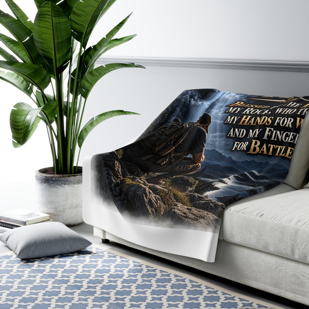 Psalm 144:1 Christian Sherpa Fleece Blanket – Blessed Be the Lord