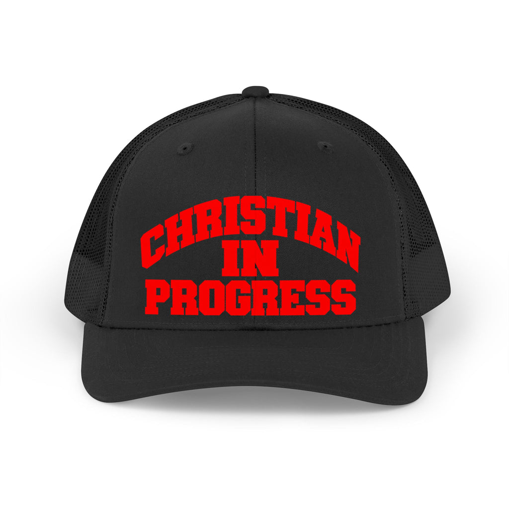 Christian In Progress Trucker Hat — Retro Faith Mesh Cap