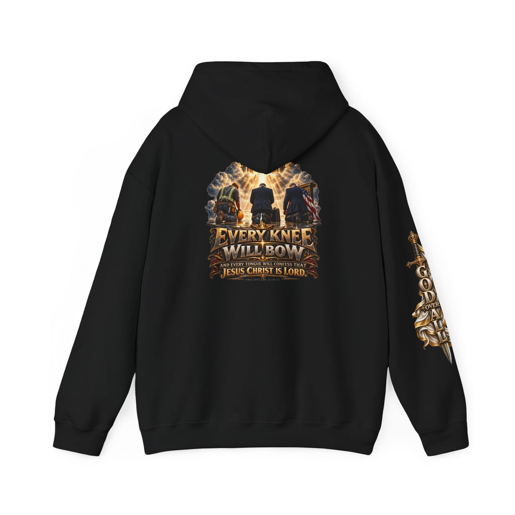 Religious Hoodie — “Every Knee Will Bow / One God, One Salvation” Christian Pullover