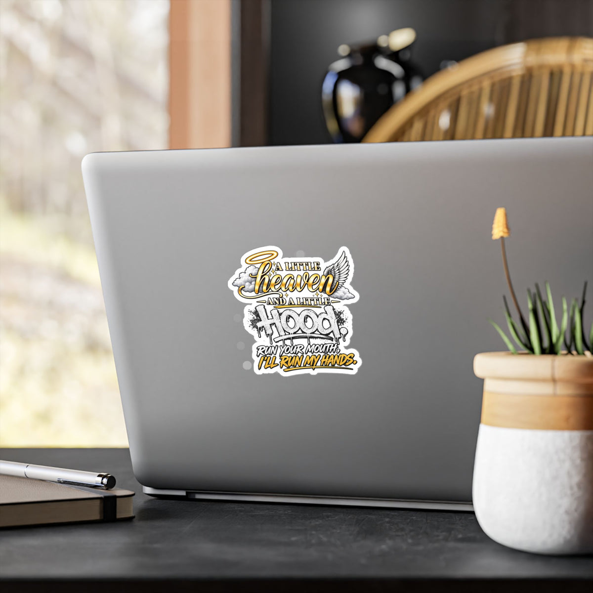 Kiss-Cut Vinyl Decal — “A Little Heaven and a Little Hood” Graphic Sticker