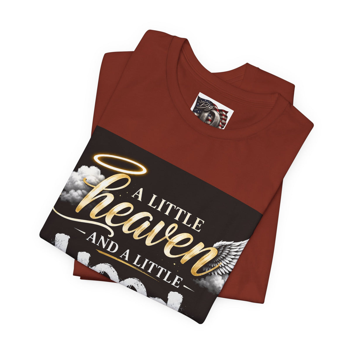 A Little Heaven and a Little Hood T-Shirt | Script Angel Wings Graphic, Bold Street Quote