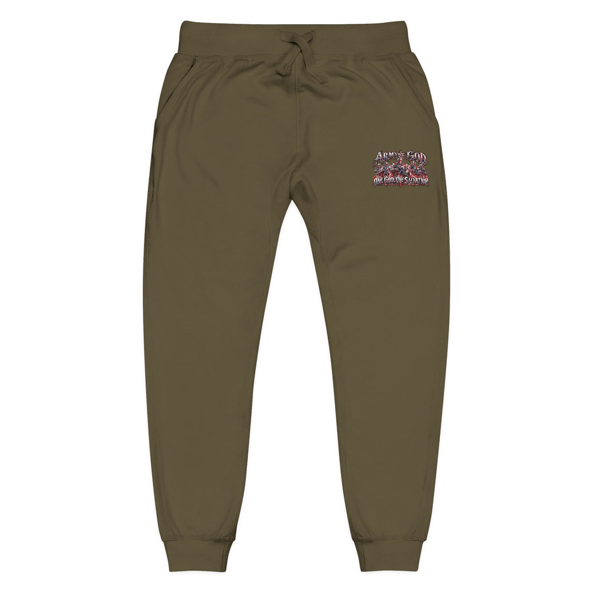 Embroidered Olive Fleece Sweatpants — Floral Patch Comfort Joggers