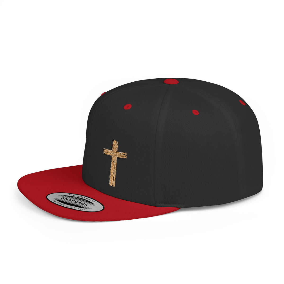 Gold Glitter Cross Flat Bill Snapback Hat