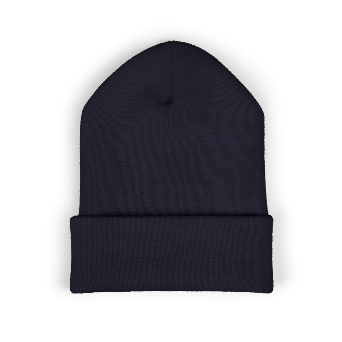 Embroidered Gold Cross Cuffed Beanie — Minimal Faith Winter Hat
