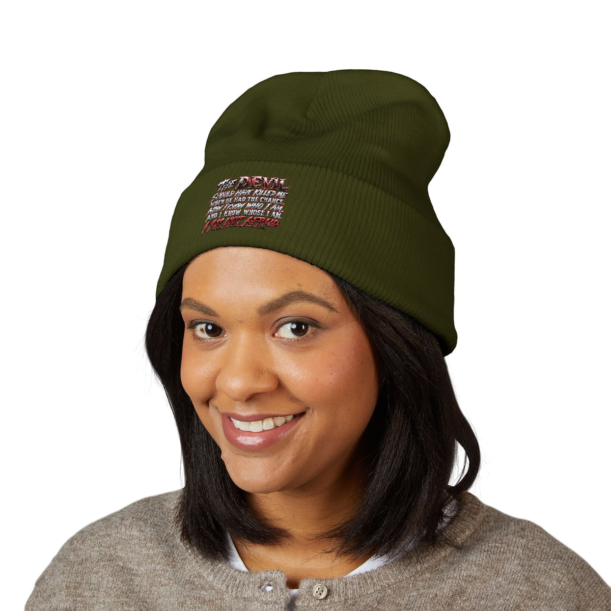 Embroidered 'Love' Script Cuffed Beanie - Classic Knit Winter Hat