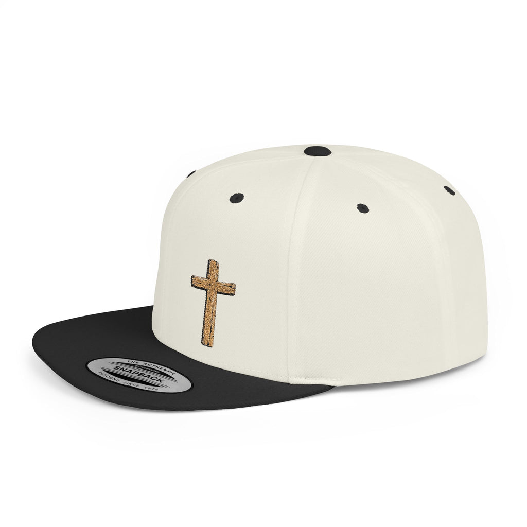 Gold Glitter Cross Flat Bill Snapback Hat