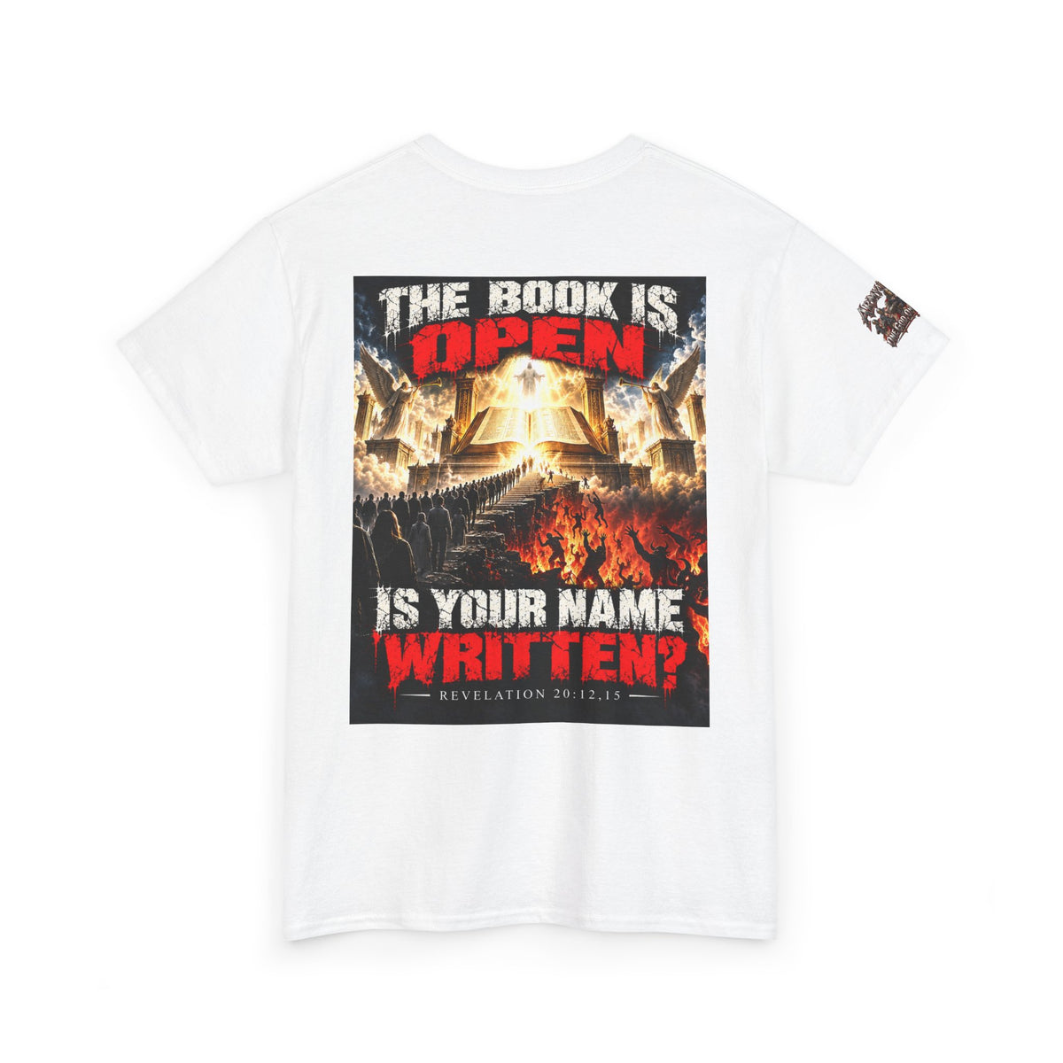 Christian Evangelism T-Shirt — “The Book Is Open: Is Your Name Written?” Graphic Tee