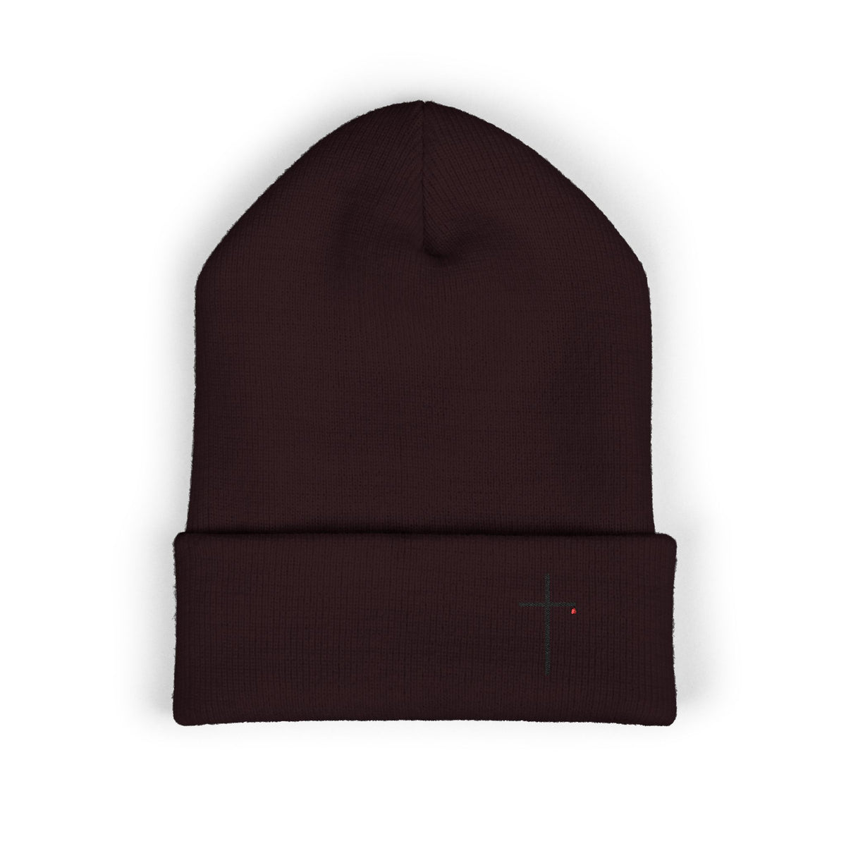 Embroidered Minimal Cross Cuffed Beanie