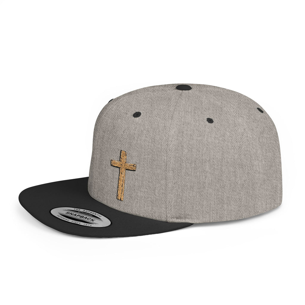 Gold Glitter Cross Flat Bill Snapback Hat