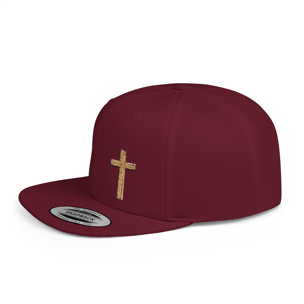Gold Glitter Cross Flat Bill Snapback Hat