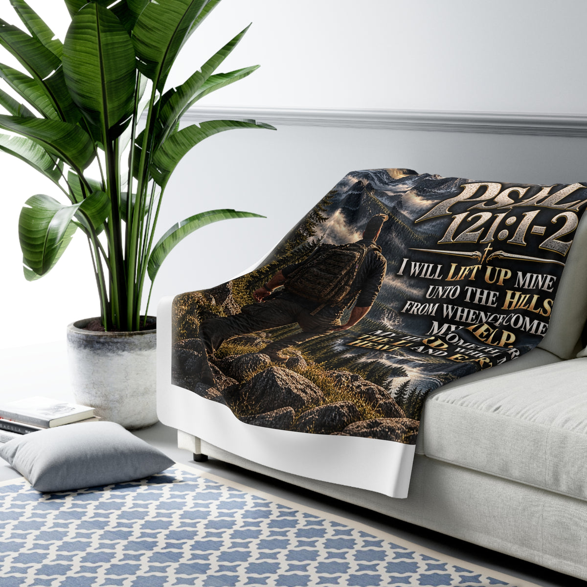 Psalm 121:1-2 Mountain Sherpa Fleece Blanket