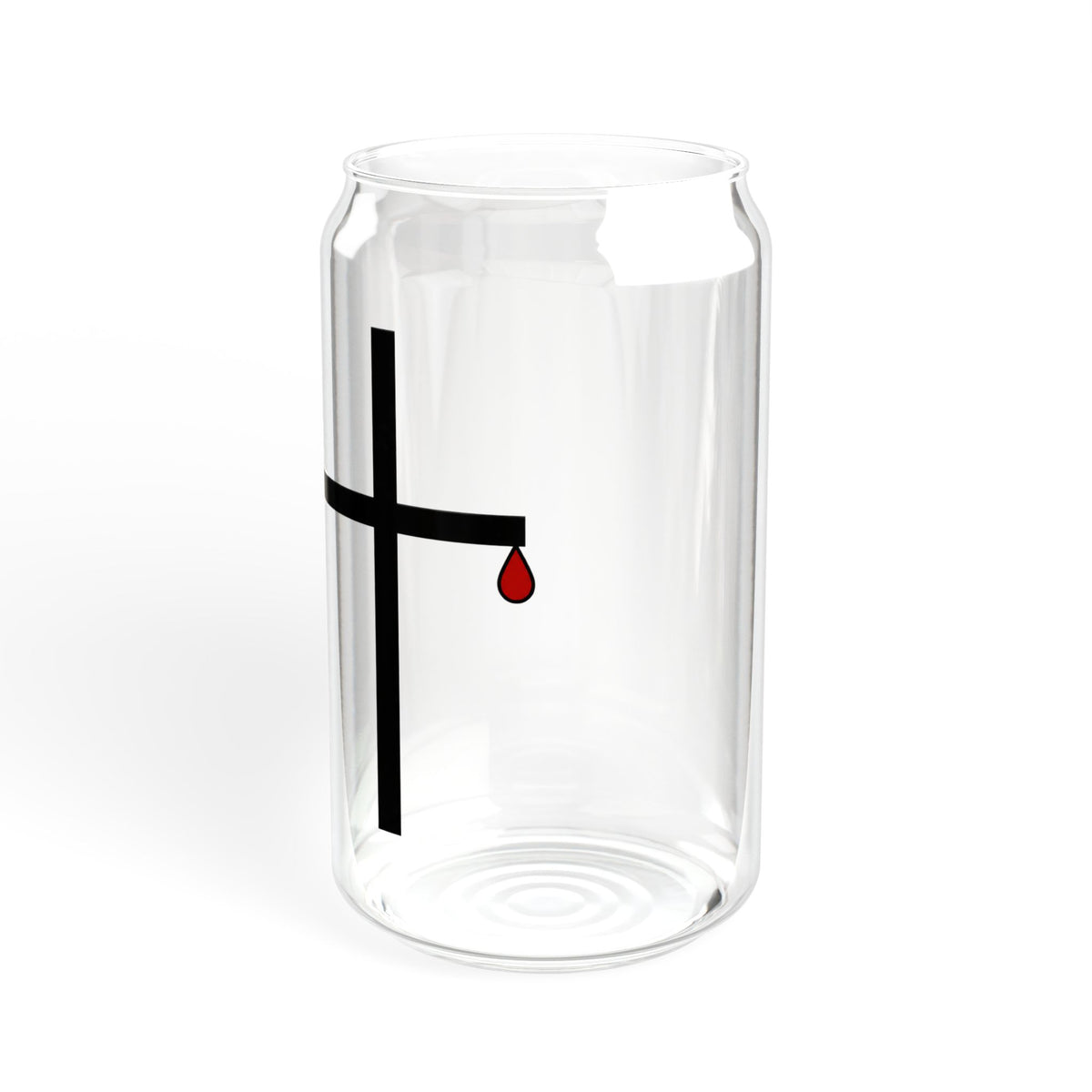 Minimalist Black Cross with Red Teardrop Sipper Glass