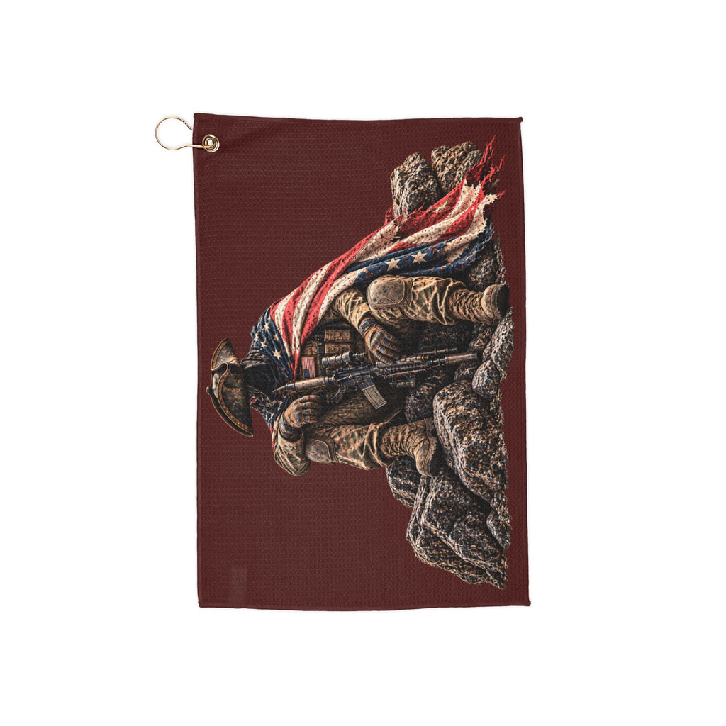 Patriotic Soldier and American Flag Golf Towel