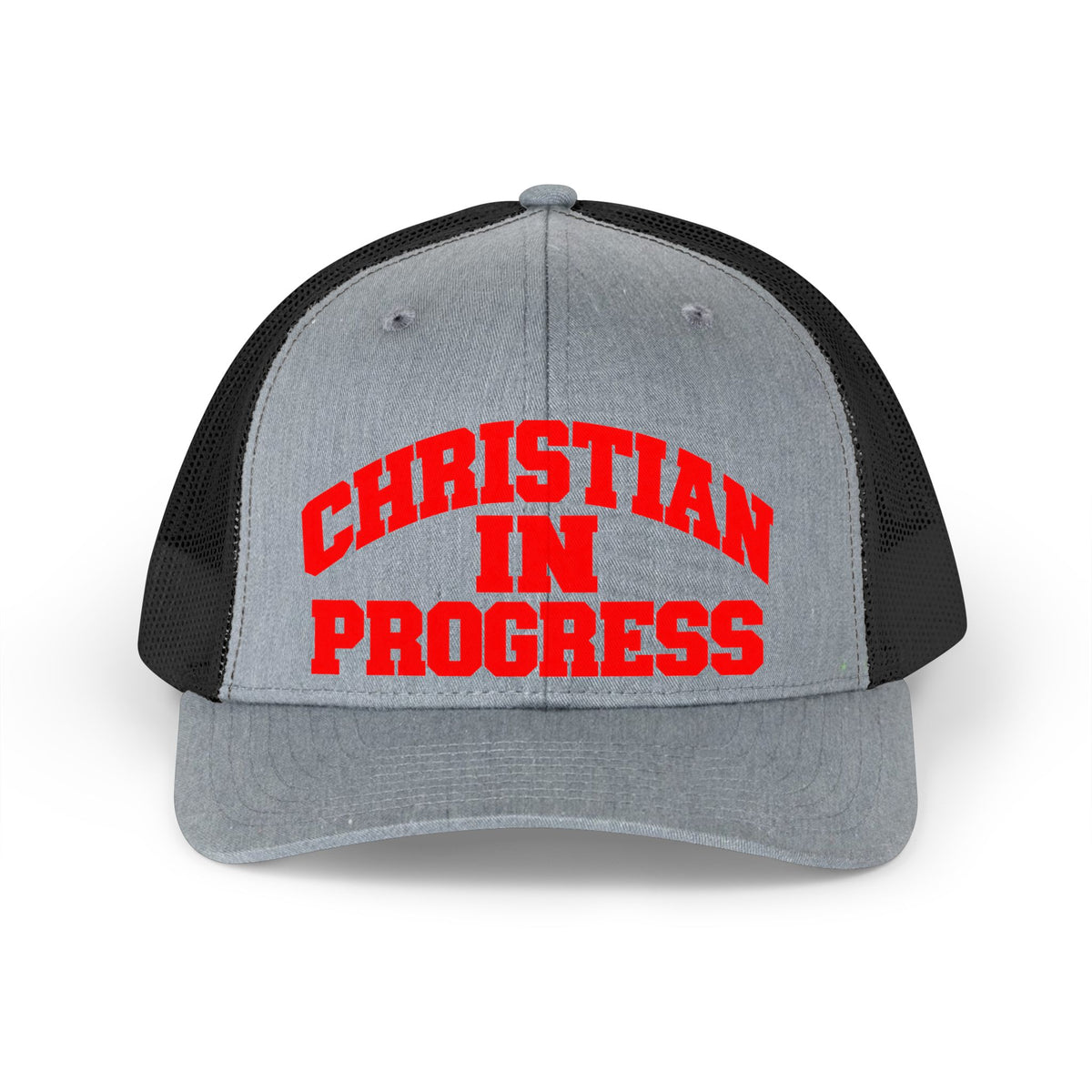 Christian In Progress Trucker Hat — Retro Faith Mesh Cap