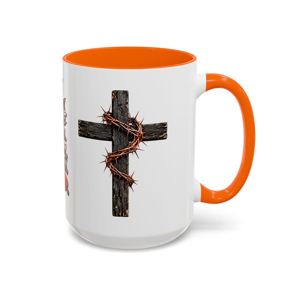 Christian Faith Mug – “Evil Never Killed Me” Cross Coffee Mug