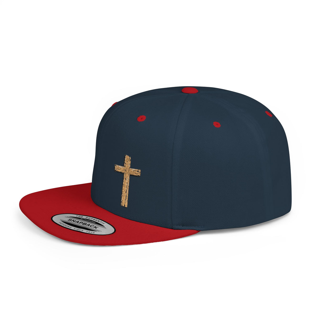 Gold Glitter Cross Flat Bill Snapback Hat