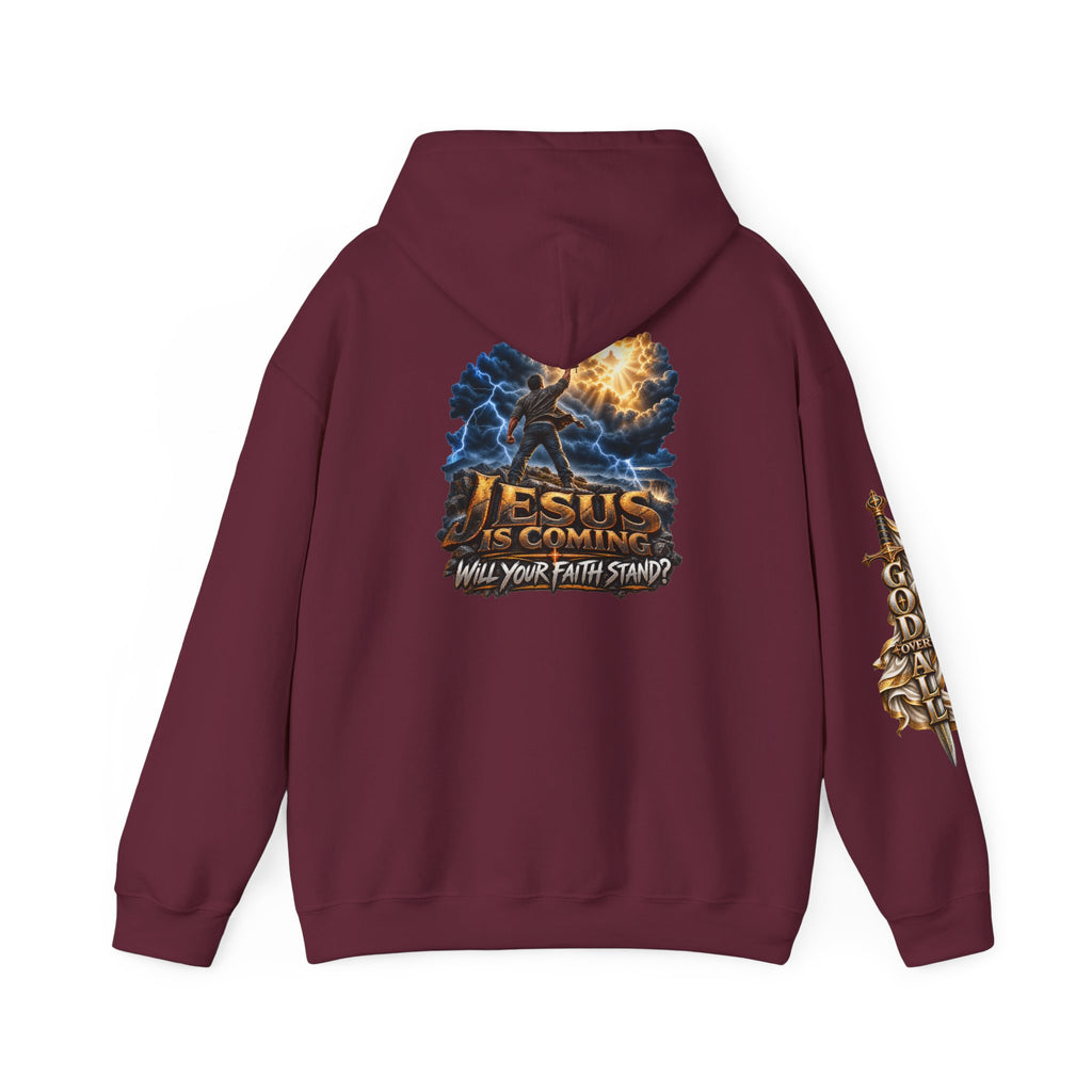 Religious Hoodie — “Jesus Is Coming: Will Your Faith Stand?” Graphic Pullover