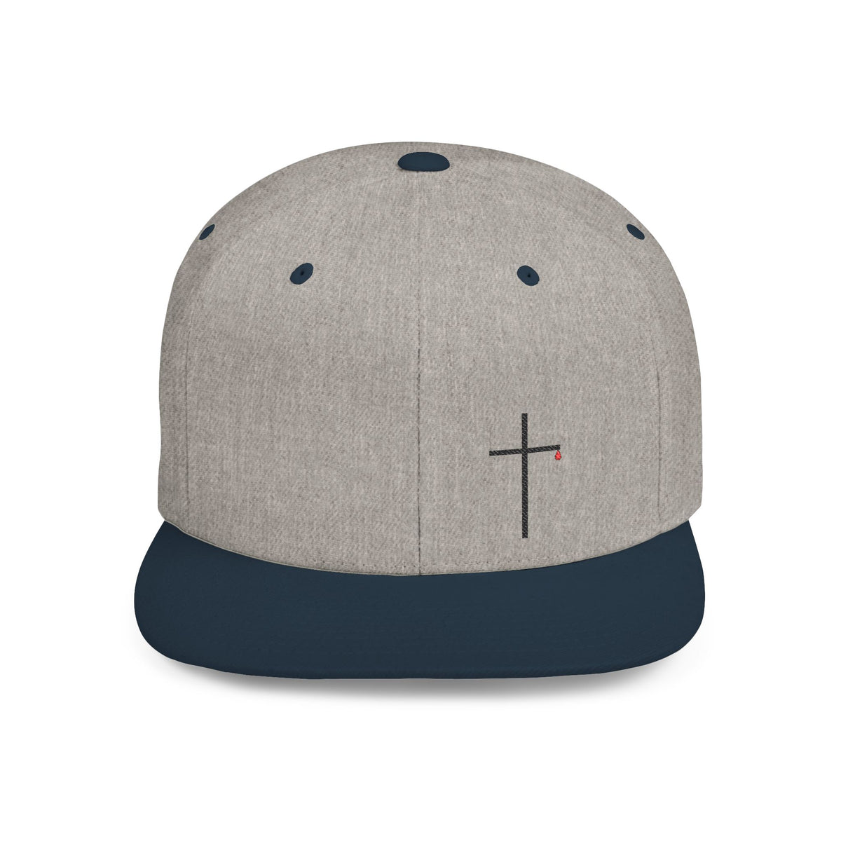 Embroidered Cross Snapback Hat — Minimal Christian Flat Bill Cap