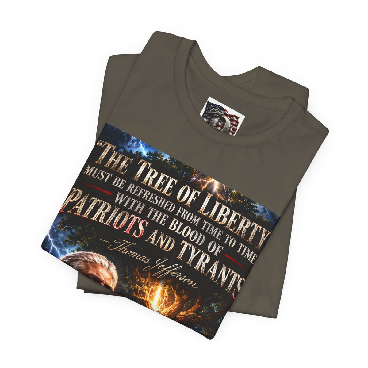 Tree of Liberty quote Tee | George Washington portrait, lightning, dramatic patriotic design