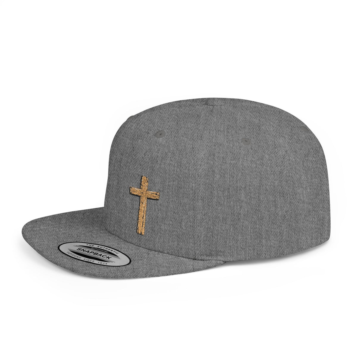 Gold Glitter Cross Flat Bill Snapback Hat