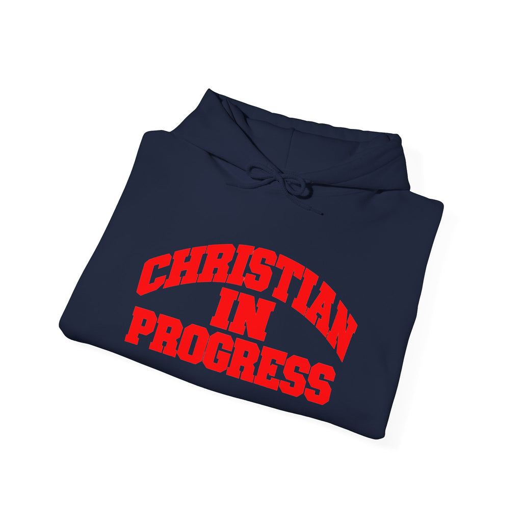 Christian In Progress hoodie | Faith Script Front, Heaven Graphic Back