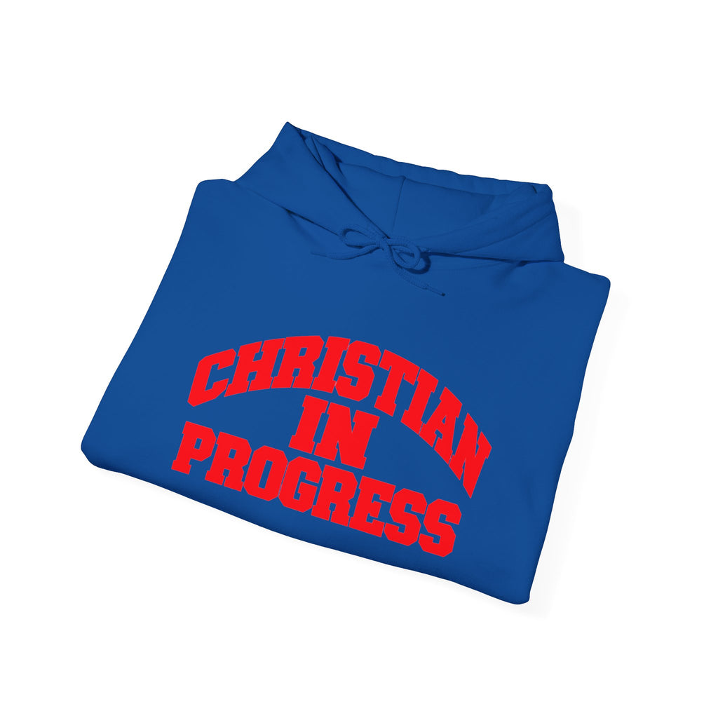 Christian in Progress hoodie | Faith graphic sweatshirt, colorful back print