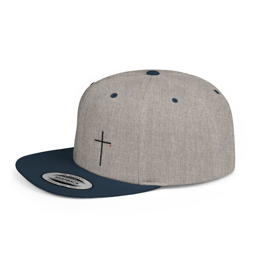 Embroidered Cross Snapback Hat — Minimal Christian Flat Bill Cap