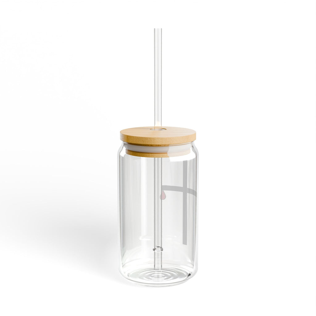 Minimalist Black Cross with Red Teardrop Sipper Glass