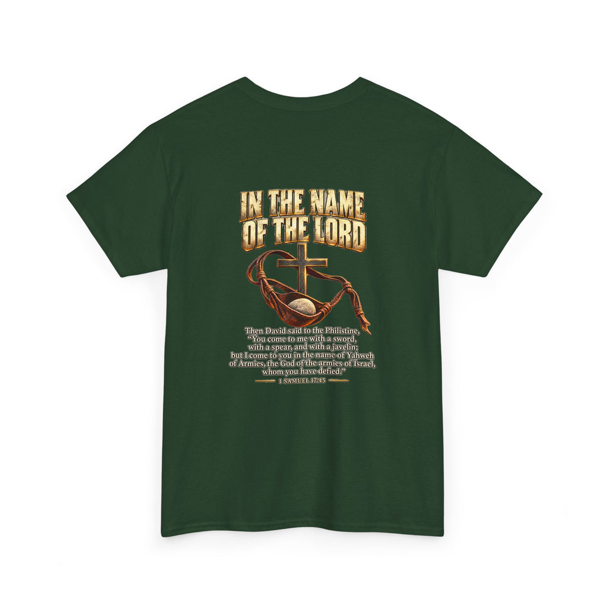 Christian Faith T-Shirt — "In the Name of the Lord" Cross & Scripture Graphic Tee