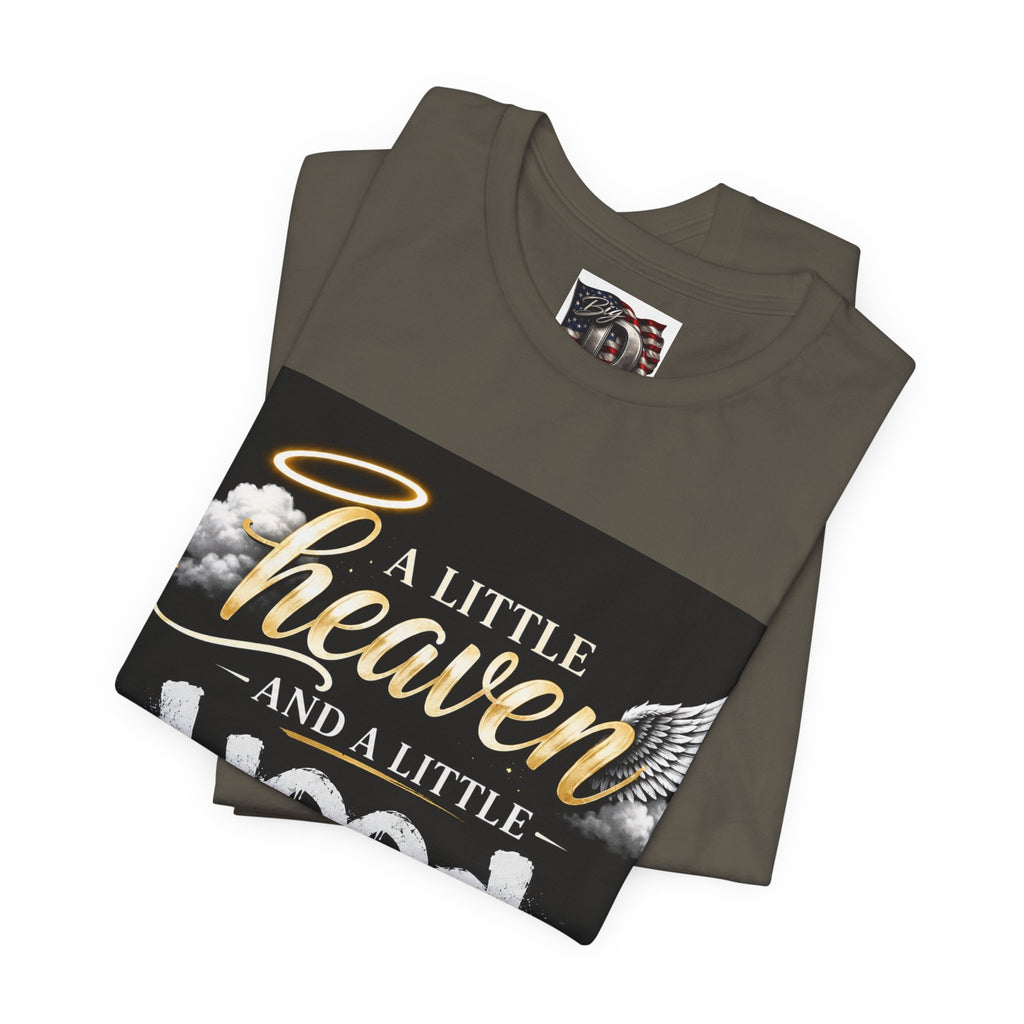 A Little Heaven and a Little Hood T-Shirt | Script Angel Wings Graphic, Bold Street Quote