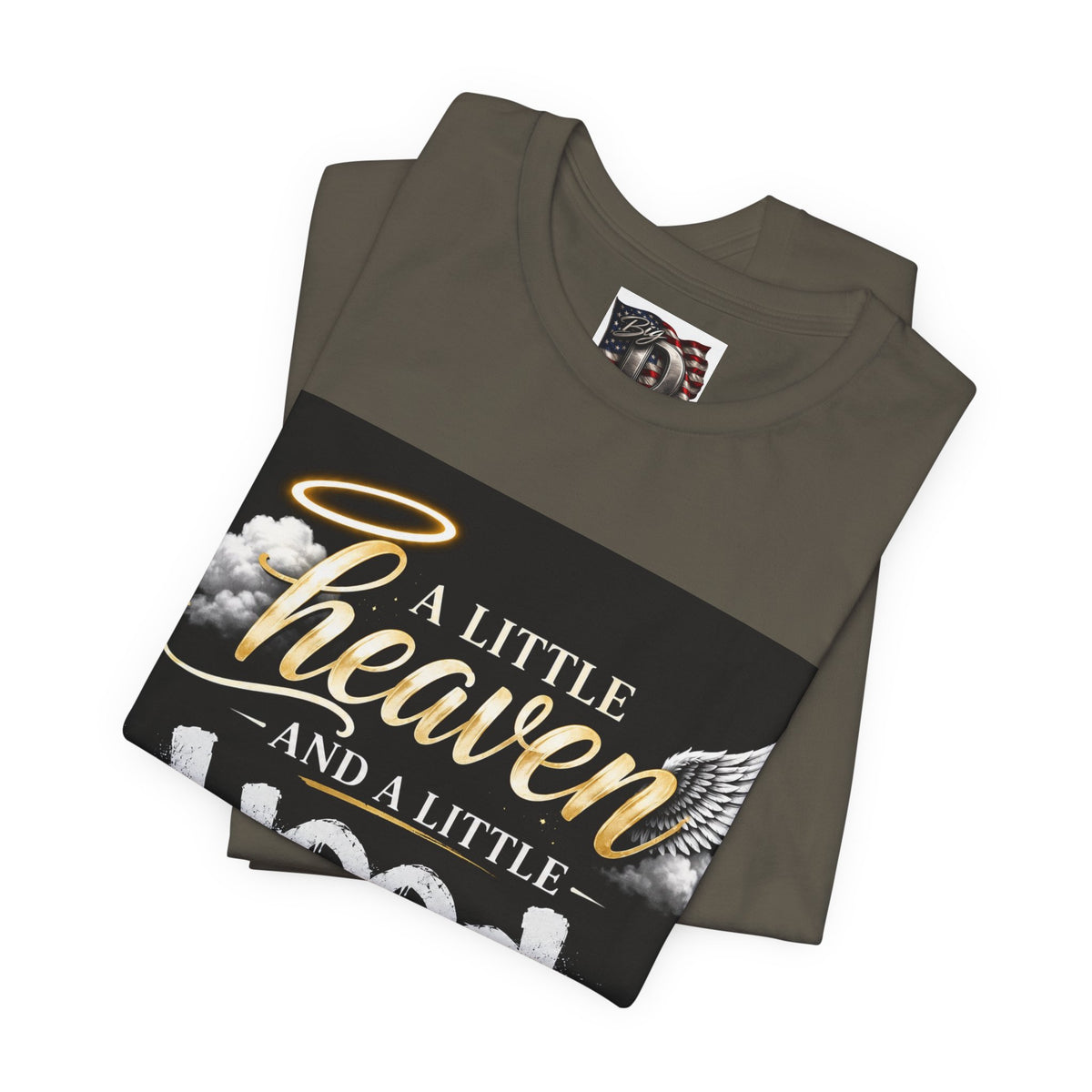 A Little Heaven and a Little Hood T-Shirt | Script Angel Wings Graphic, Bold Street Quote
