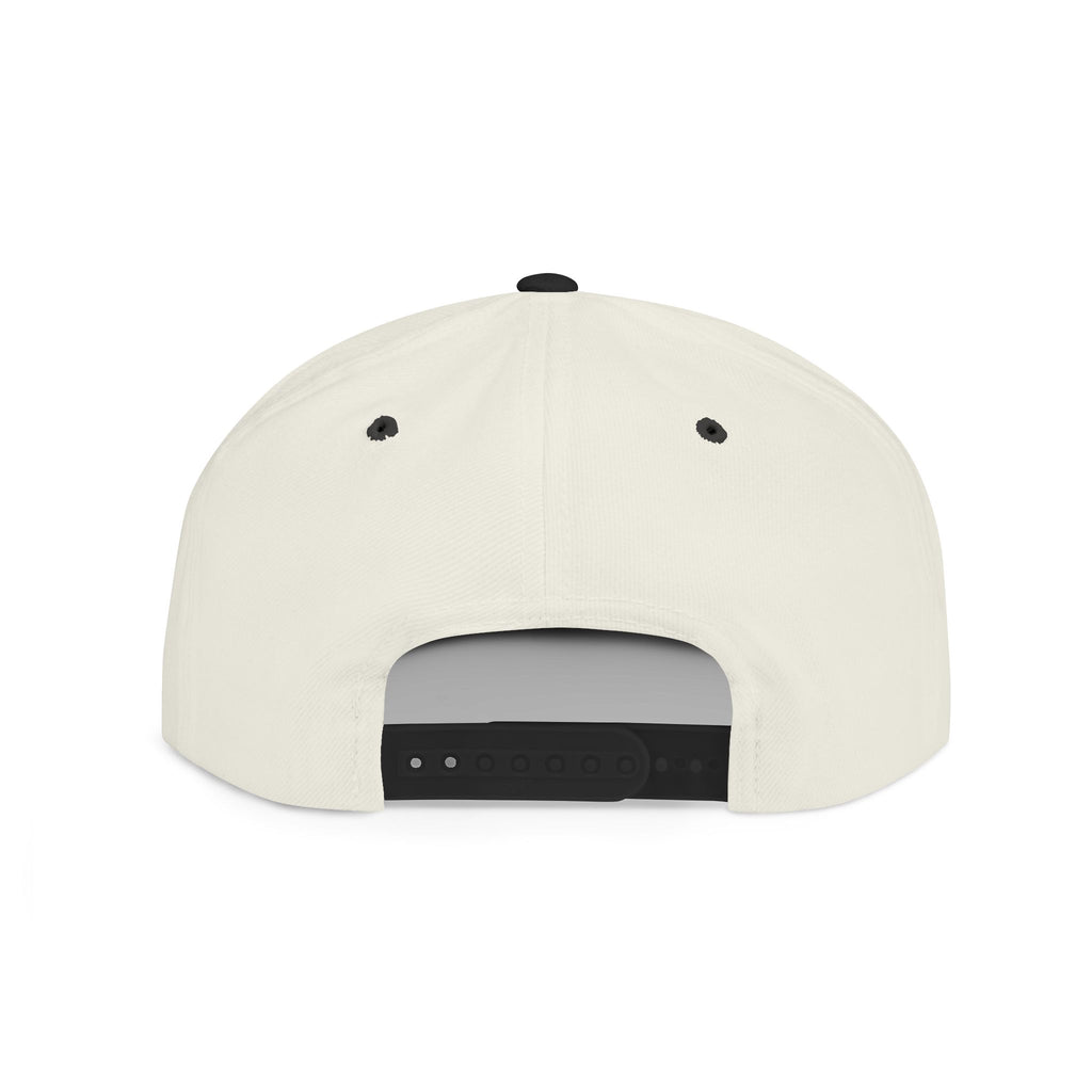 Flat Bill Snapback Hat — White Graphic 'The Devil' Script Streetwear Cap