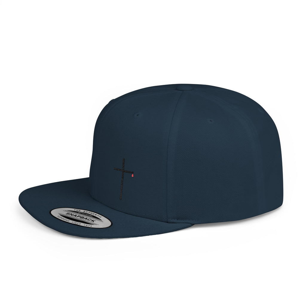Embroidered Cross Snapback Hat — Minimal Christian Flat Bill Cap