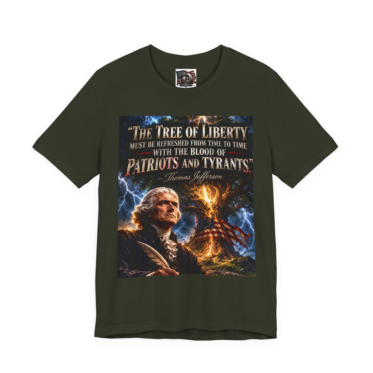 Tree of Liberty quote Tee | George Washington portrait, lightning, dramatic patriotic design