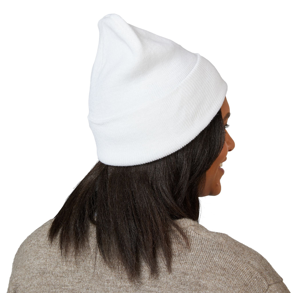 Embroidered Gold Cross Cuffed Beanie — Minimal Faith Winter Hat
