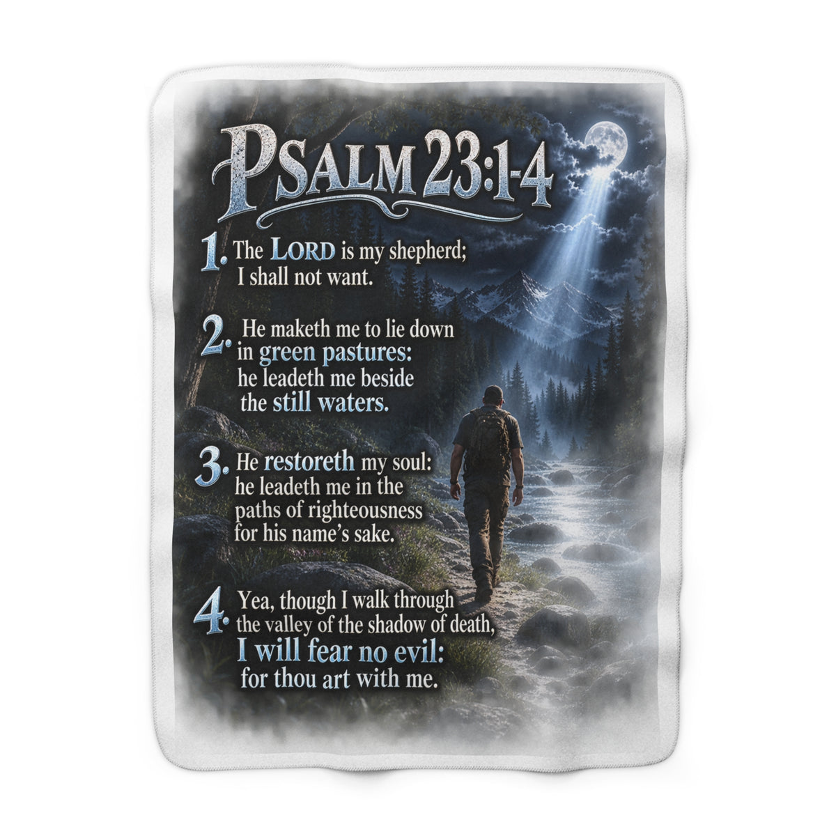 Psalm 23:1–4 Sherpa Fleece Blanket – Moonlit Shepherd Scripture Design