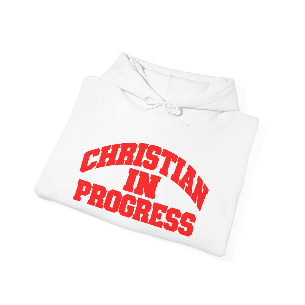 Christian in Progress hoodie | Faith graphic sweatshirt, colorful back print