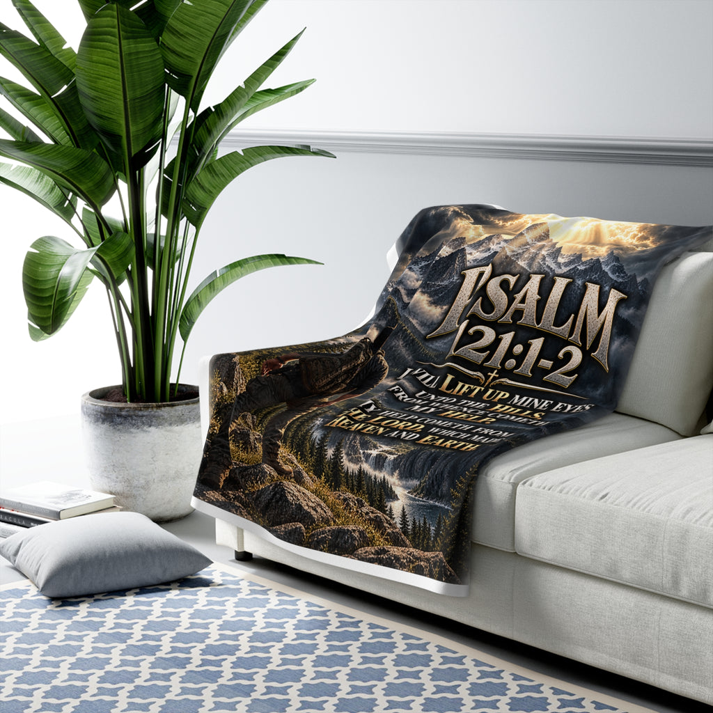 Psalm 121:1-2 Mountain Sherpa Fleece Blanket