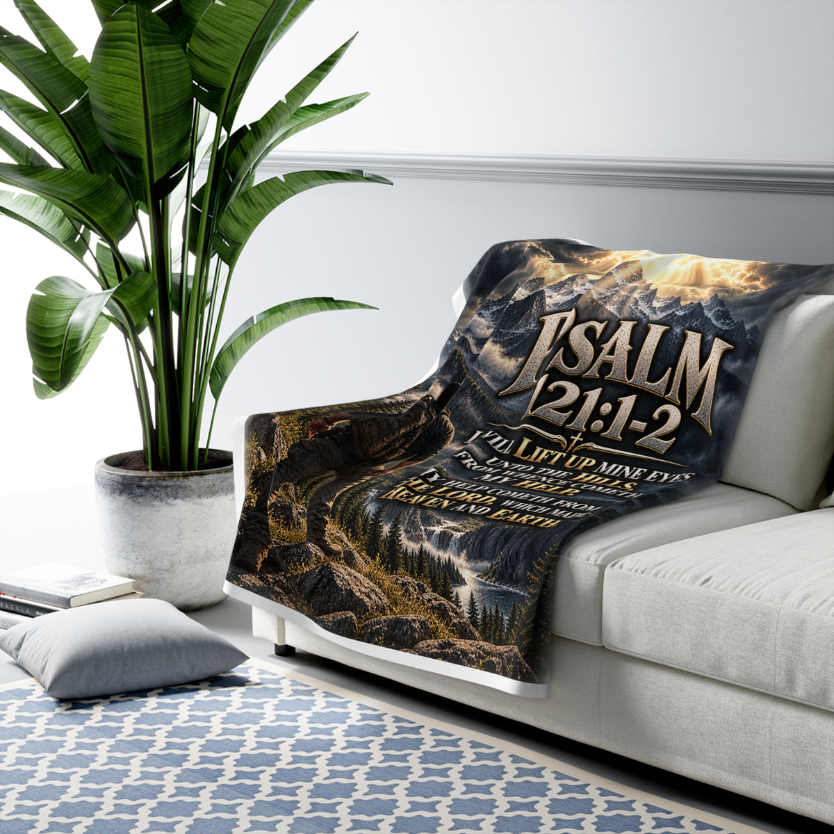Psalm 121:1-2 Mountain Sherpa Fleece Blanket
