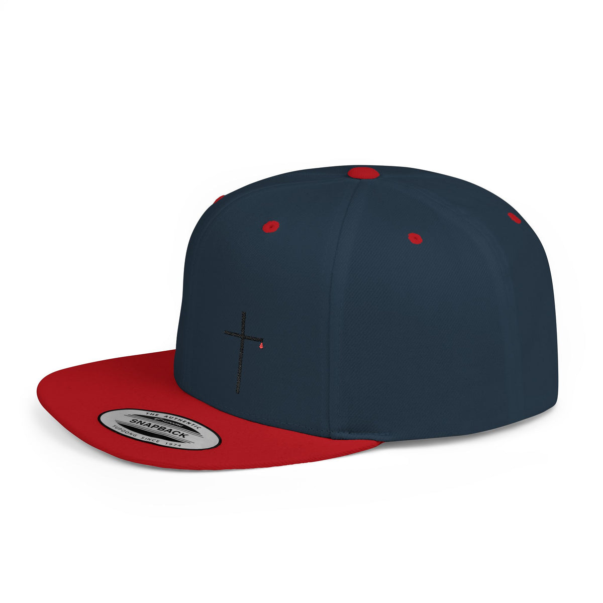 Embroidered Cross Snapback Hat — Minimal Christian Flat Bill Cap